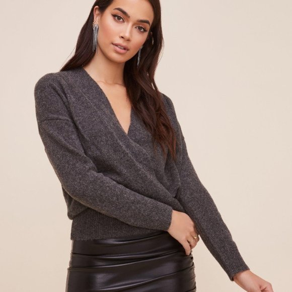 ASTR The Label Pleated Wrap Sweater Gray Knit XS - Picture 2 of 12